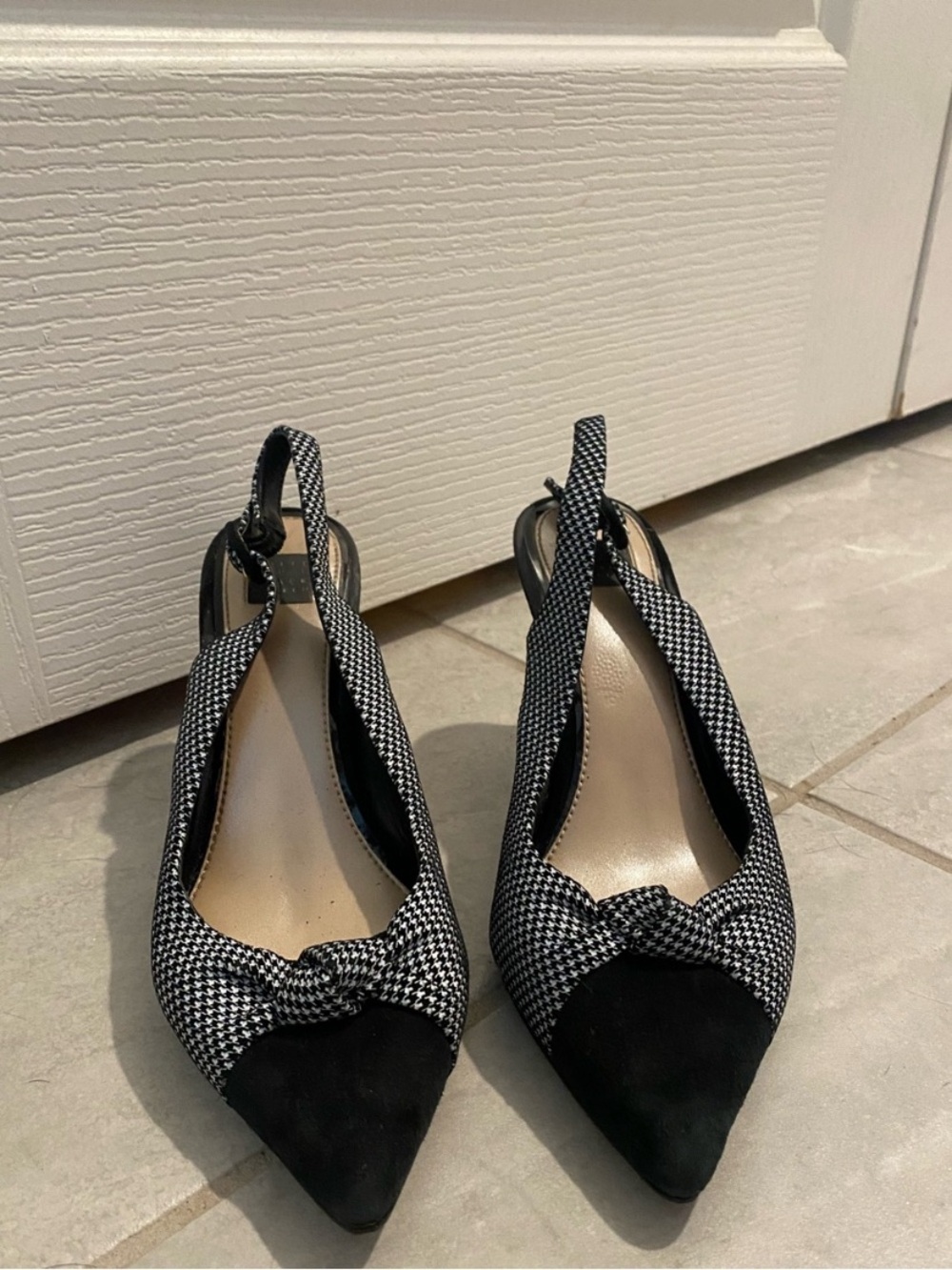 White House Black Market Black & White Houndstooth Slingback Heels